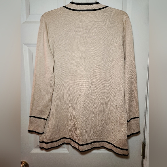 Essentials By Milano Womens Size M Tan Black Trim Cardigan Button Accent Pocket - Picture 5 of 5